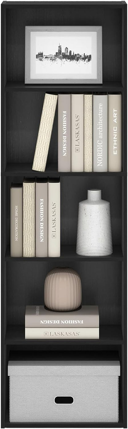 LUDER Book Shelf, 5-Cube Bookshelf, Bookcase with Open Shelf, 9.4 X 15.8 X 52, for Living Room, Bedroom, Home Office, Blackwood
