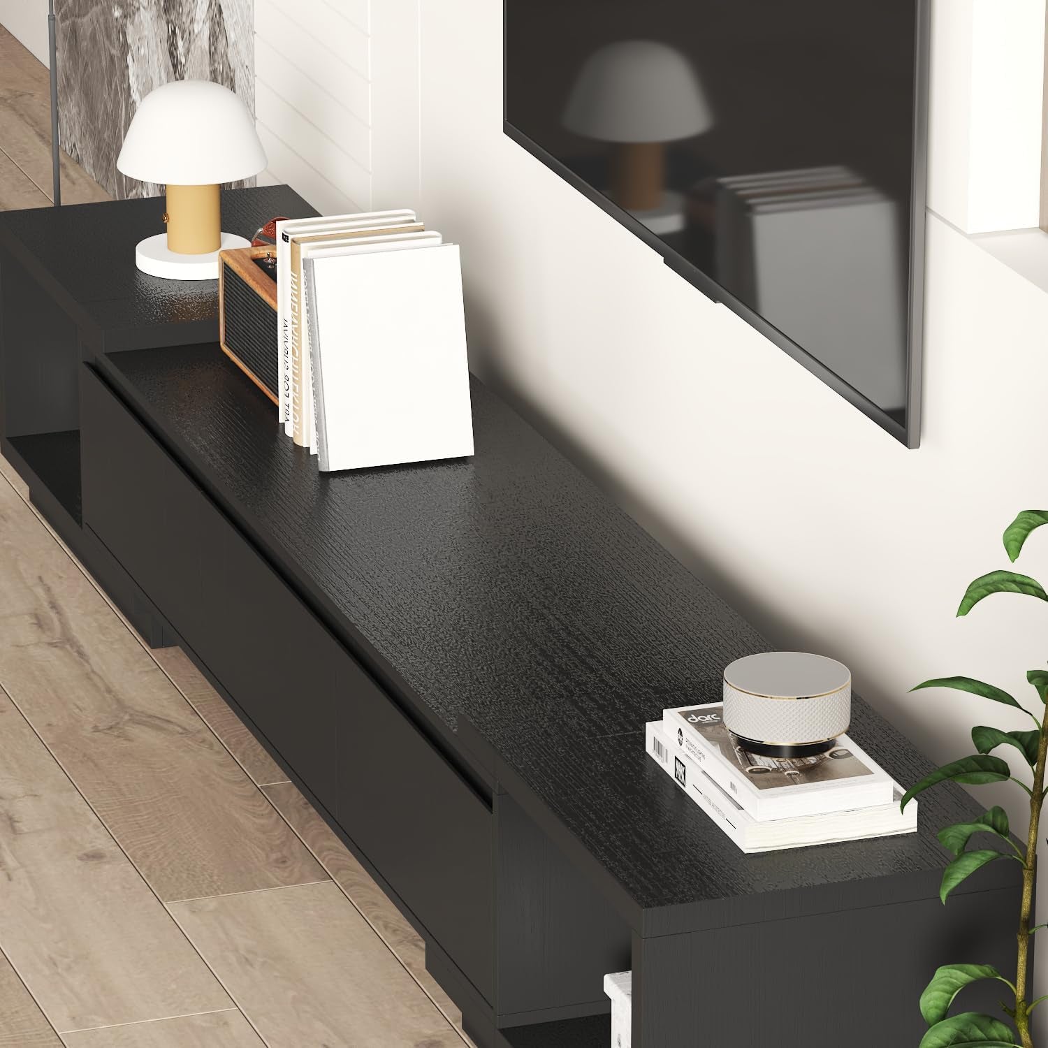 Deformable TV Console with 3 Drawers, Modern Extendable TV Stand in Stretch of 65"-106" Wide, Wood Media Gaming Entertainment Center, Black