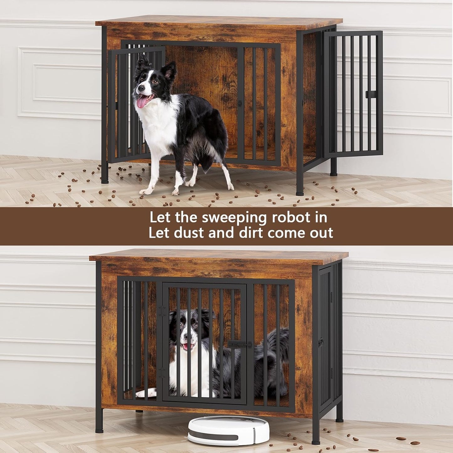 Dog Crate Furniture for 1 or 2 Dogs, Heavy Duty Single/Double Dog Crates for Small/Medium/Large Dogs, Dog Kennel Furniture Indoor as TV Stand, Large Size 39.96" L(35-60 Pounds), Brown