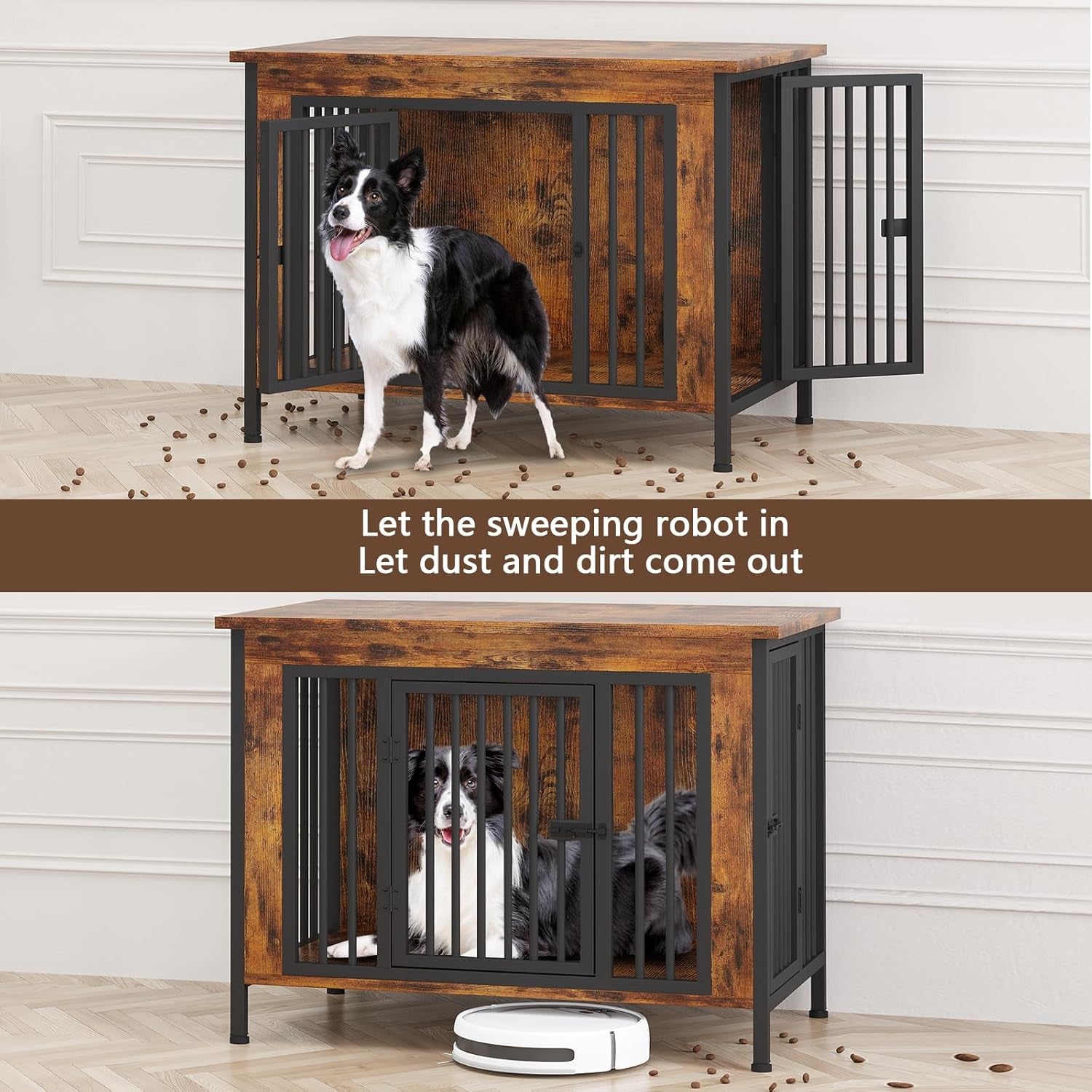 Dog Crate Furniture for 1 or 2 Dogs, Heavy Duty Single/Double Dog Crates for Small/Medium/Large Dogs, Dog Kennel Furniture Indoor as TV Stand, Large Size 39.96" L(35-60 Pounds), Brown