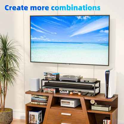 2 Tier Metal Dual Monitor Stand Riser,Computer Office Desktop Organizer for 2 Monitors with 32"X10" Mouse Pad ,For Laptop,Printer,Tv,Black