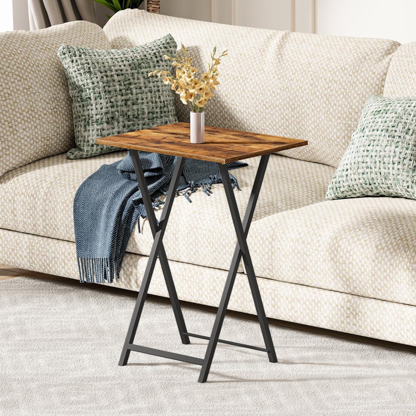 Folding TV Table, TV Tray, Stable Snack Table for Small Space, Portable Sofaside Desk, Easy Assembly and Storage, Ideal for Snacks and Meals in Living Room, Rustic Brown and Black BF15BZ01