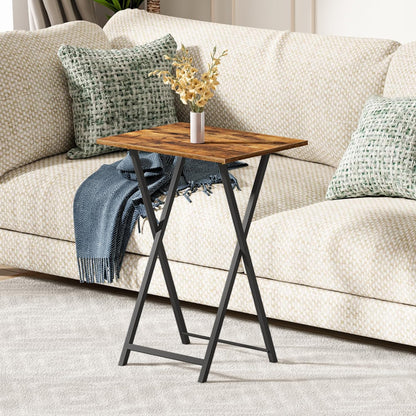 Folding TV Table, TV Tray, Stable Snack Table for Small Space, Portable Sofaside Desk, Easy Assembly and Storage, Ideal for Snacks and Meals in Living Room, Rustic Brown and Black BF15BZ01