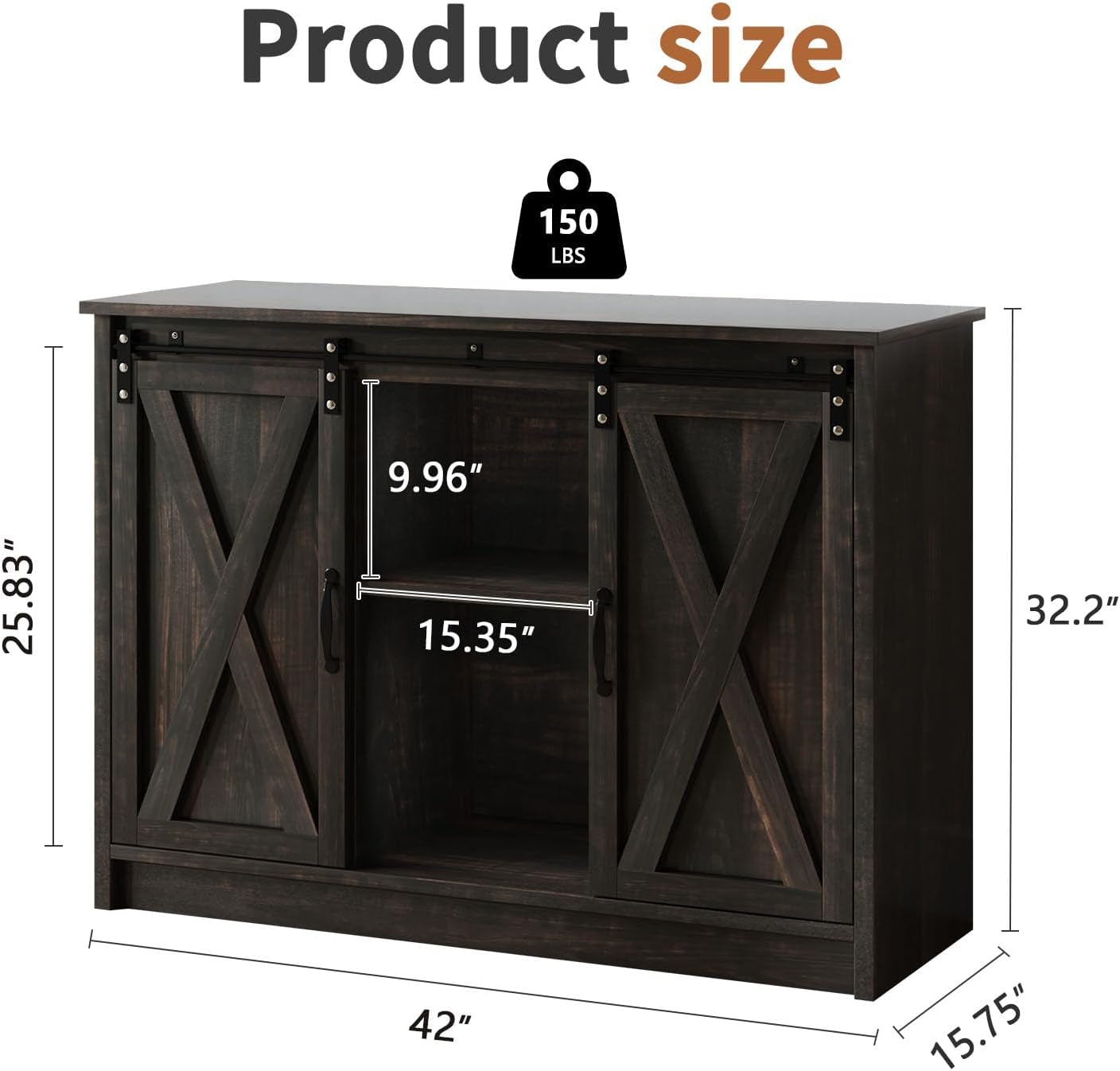Coffee Bar Cabinet with Sliding Barn Doors, 42” Sideboard Buffet Cabinet with Storage, Farmhouse Coffee Bar Station Table Liquor Wine Bar with Shelves for Kitchen, Espresso