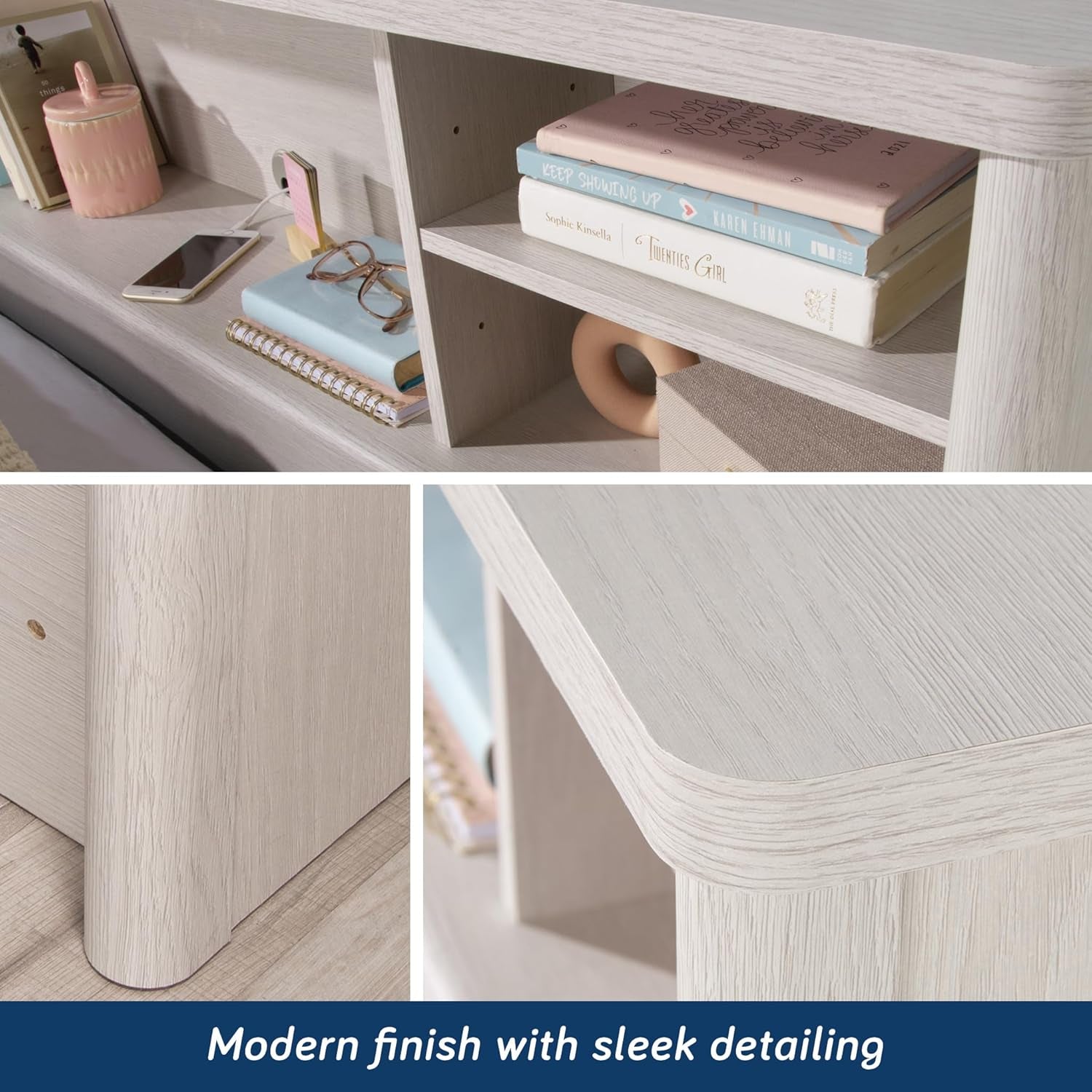 Dover Edge Full/Queen Bookcase Headboard, Glacier Oak Finish