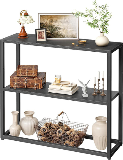 Small Entryway Table, 29.5" Narrow Console Table with Shelves, Sofa Table, Couch Table, Side Table, Entry Table for Hallway, Living Room, Small Space, Black