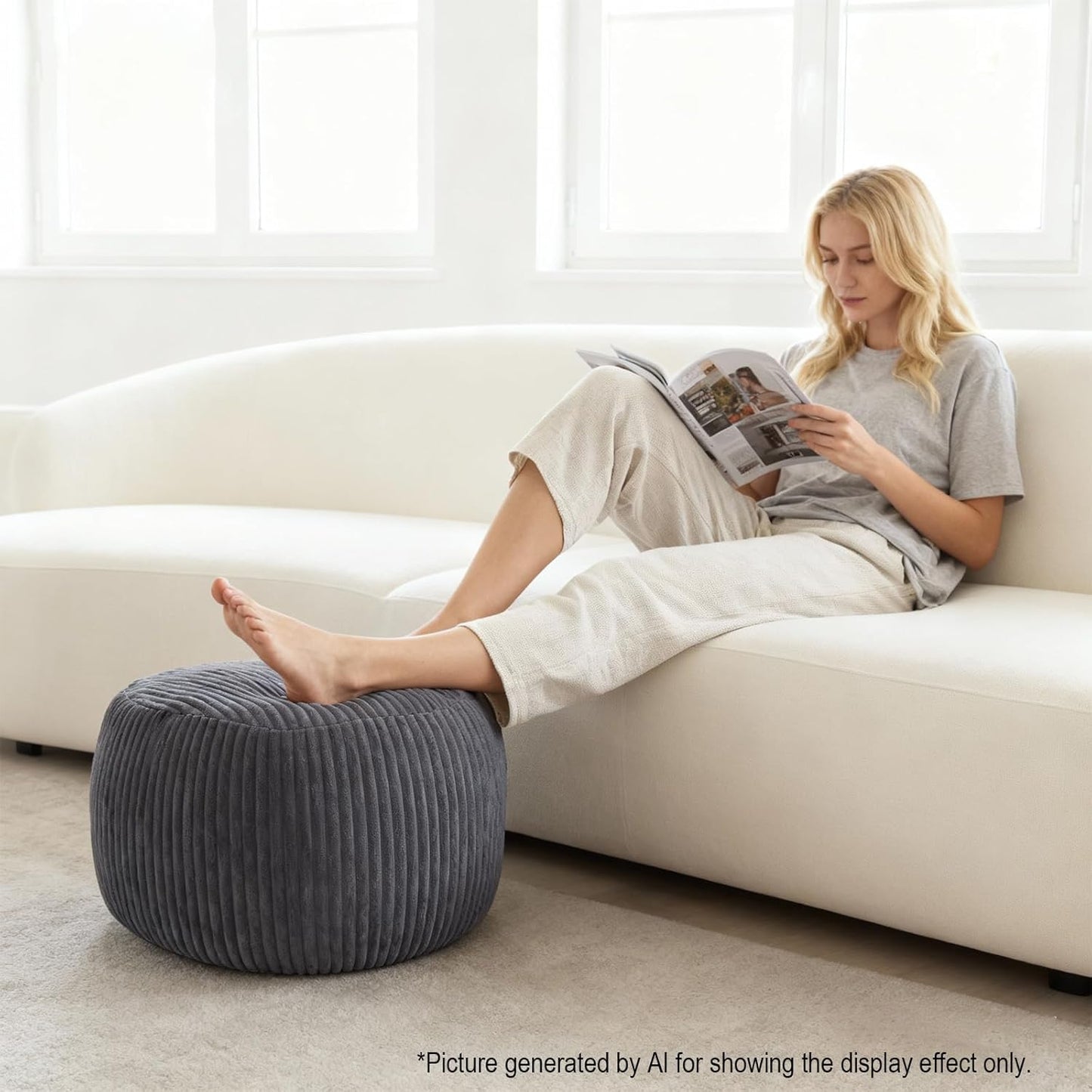 Unstuffed Ottoman Pouf Cover, Foot Rest Cover, Bean Bag Chair Cover (Gray)