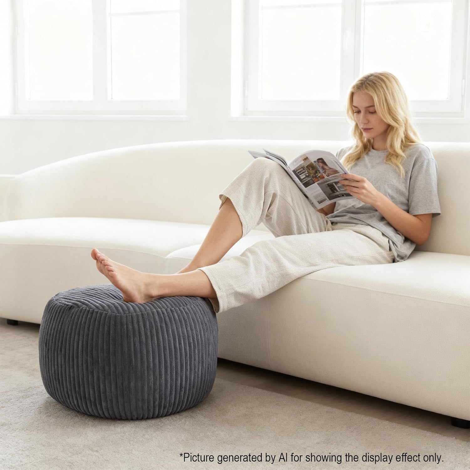 Unstuffed Ottoman Pouf Cover, Foot Rest Cover, Bean Bag Chair Cover (Gray)