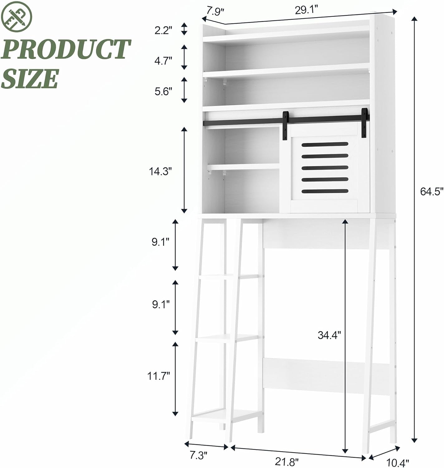 over the Toilet Storage Cabinet, Bathroom Storage Cabinet over Toilet with Sliding Doors, White