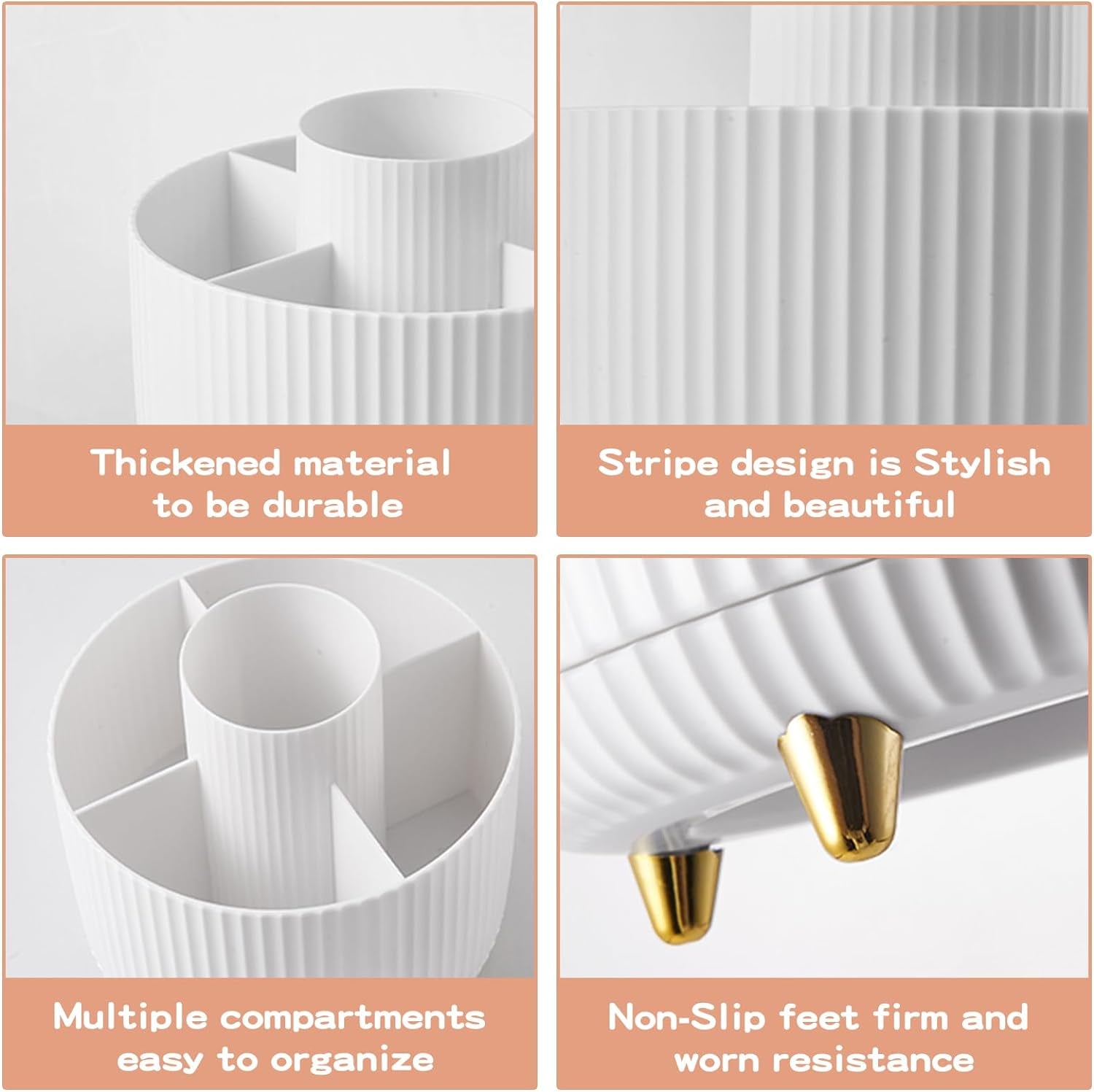 360° Rotate Makeup Brush Holder Organizer, Makeup Organizers Countertop, Makeup Organization and Skincare Storage for Vanity, Desktop, Bathroom (White)