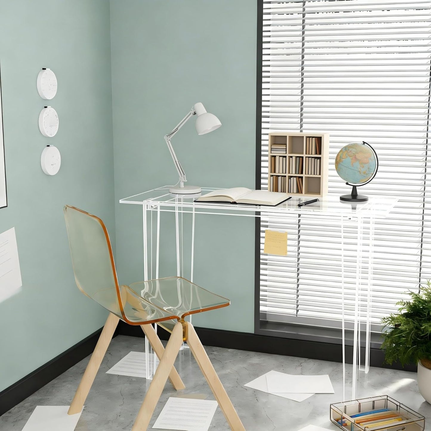 Acrylic Desk - Clear Acrylic Table, Modern Home Office Study Table, Extended Surface Multi-Purpose Console, Sturdy Lightweight Workstation for Small Spaces (Transparent-L)