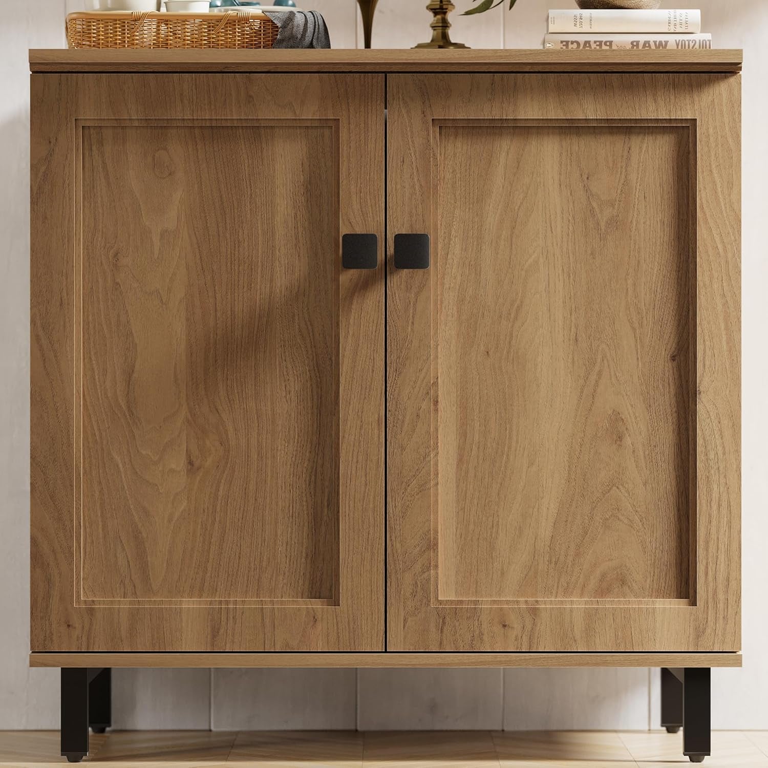 Buffet Sideboard Cabinet Farmhouse Modern 3 In1 Storage Cabinet with Adjustable Shelves for Kitchen, Coffee Bar, Living Room, Oak