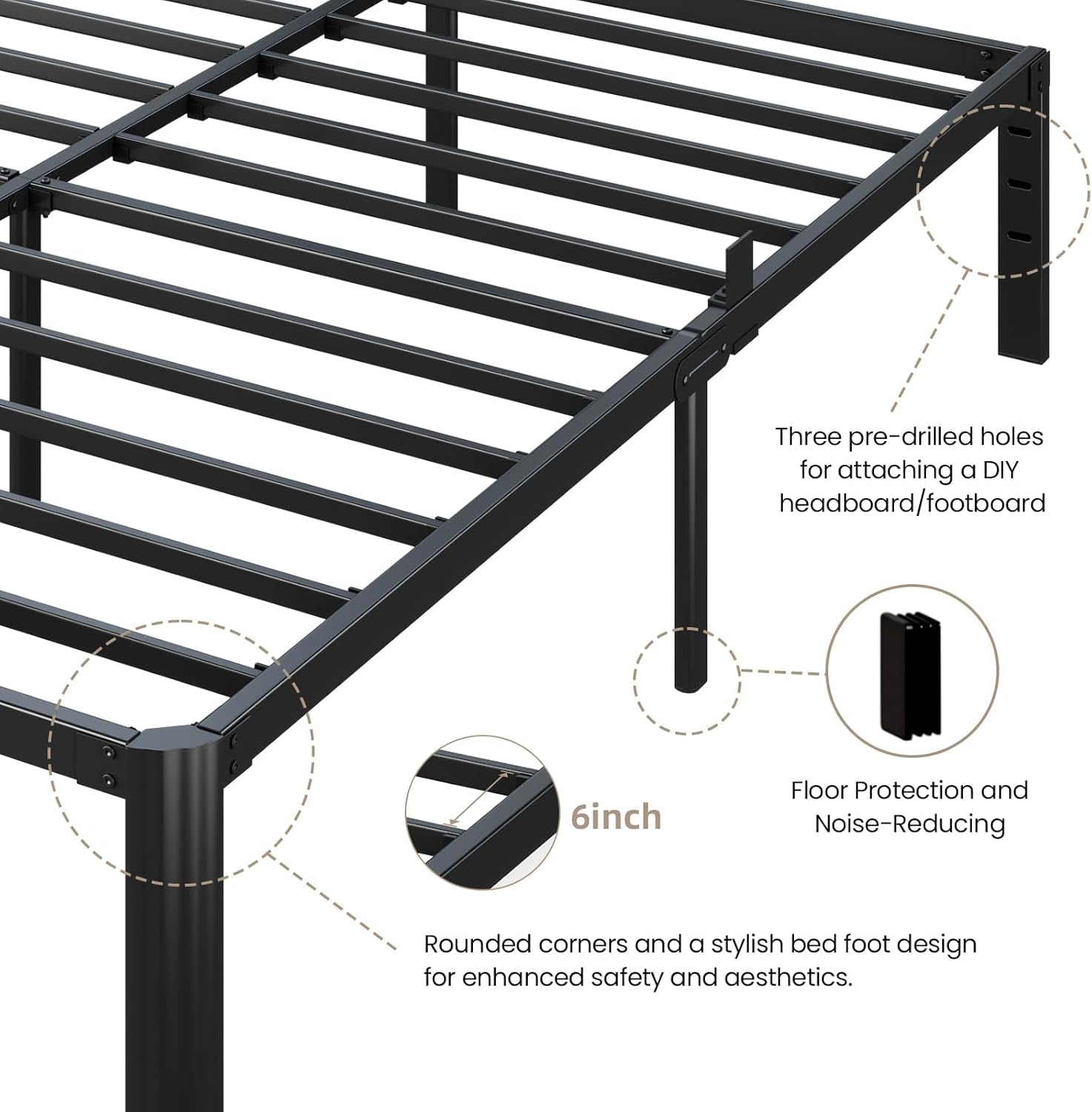 Metal Bed Frame Full Size, 14 Inch 3500 Lbs Heavy Duty Platform Bed Frames Steel Slats Noise Free No Box Spring Needed, Easy Assemble Sturdy Bedframe Rounded Corner with Storage and Mattress Retainers