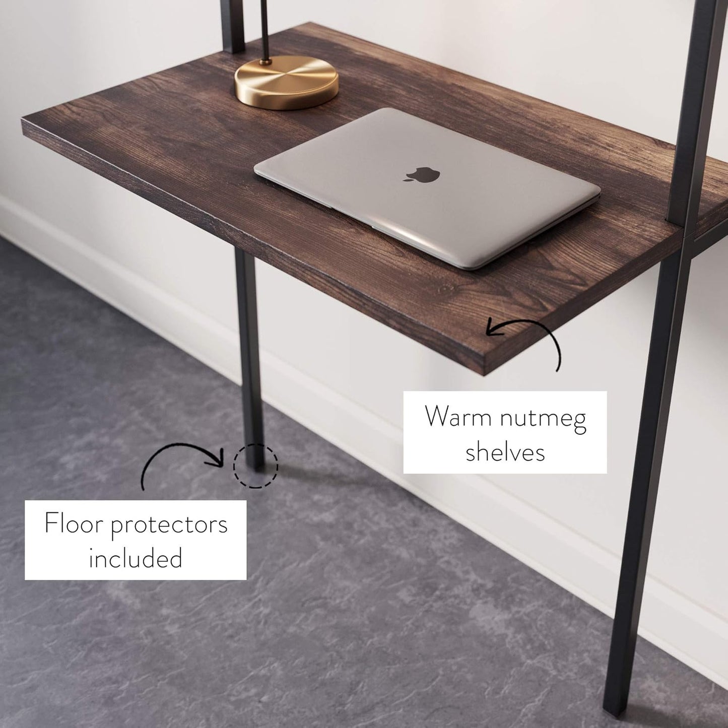 Theo 2-Shelf Industrial Wall Mount Ladder Table, Small Computer or Writing Desk, Nutmeg/Matte Black