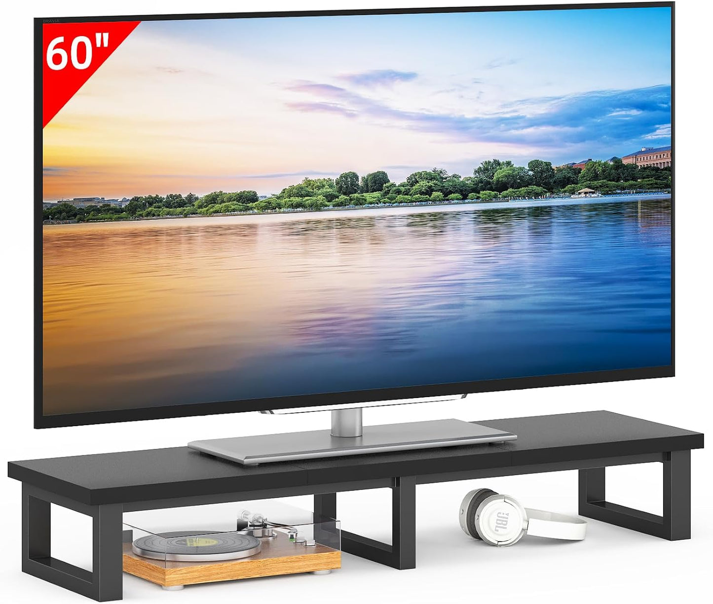 45" Large TV Riser for 32-60 Inch TV, TV Riser Stand Shelf with Steel Legs, Tabletop TV Stand Riser for Home Office,Black