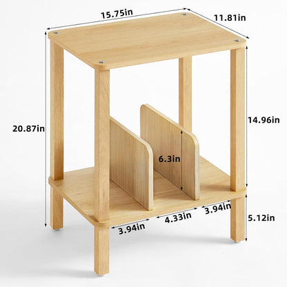 2-Tier Bamboo Record Player Stand with Vinyl Record Storage up to 100 Albums, Boho Bedroom Record Holder and Multi-Functional End Table for Living Room, Natural