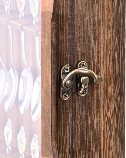 Wooden 30-Souvenir Spoon Display Case Cabinet, Wall-Mounted Tea Spoon Rack with Tempered Glass Suitable for Collection Display, 13.4W X 2.6D X 15.7H In