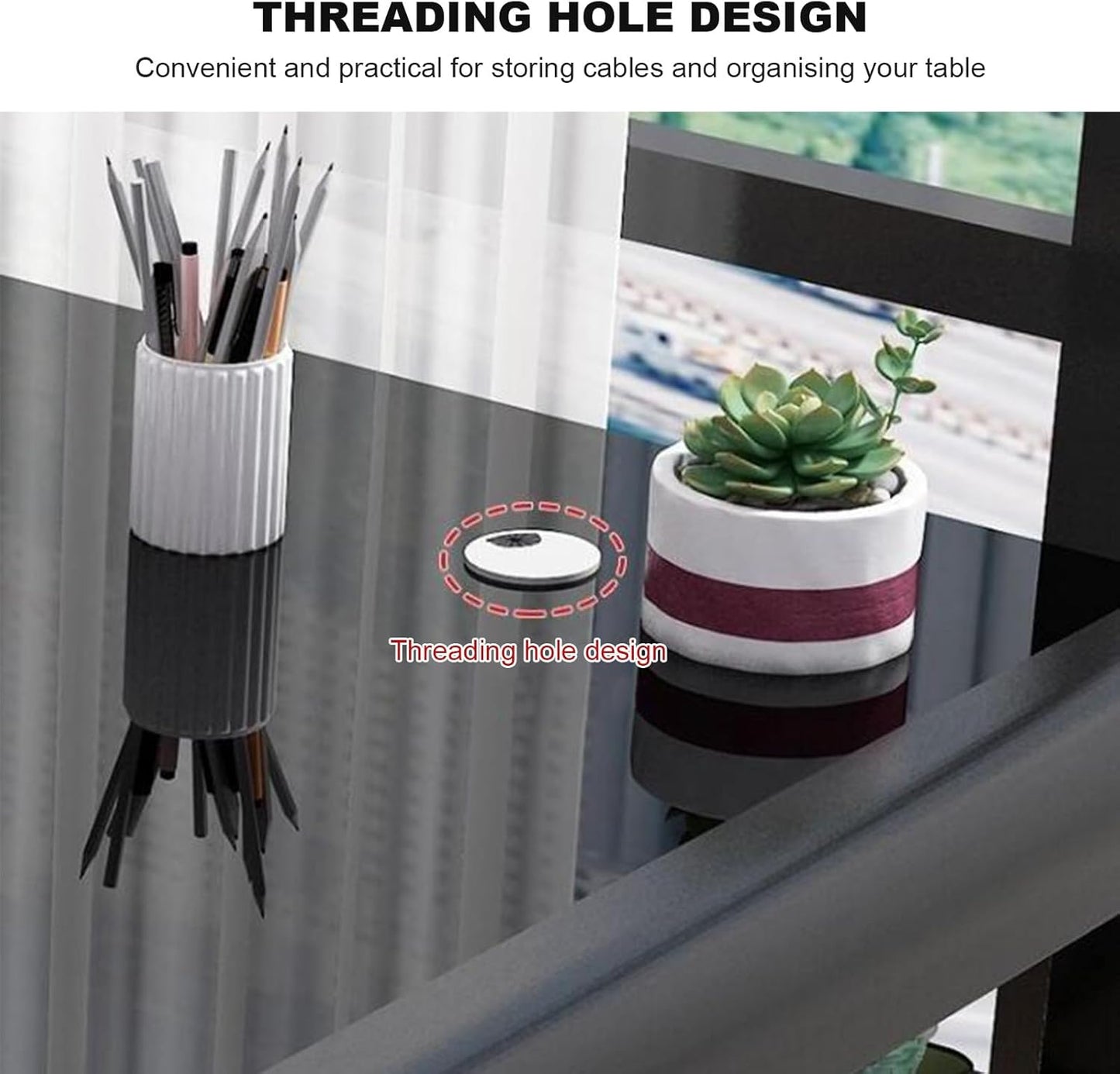 Computer Desk with Storage Shelves, Gaming Table with Tempered Glass Top and Metal Frame, Modern Simple Writing Desk Table for Home Office Workstation