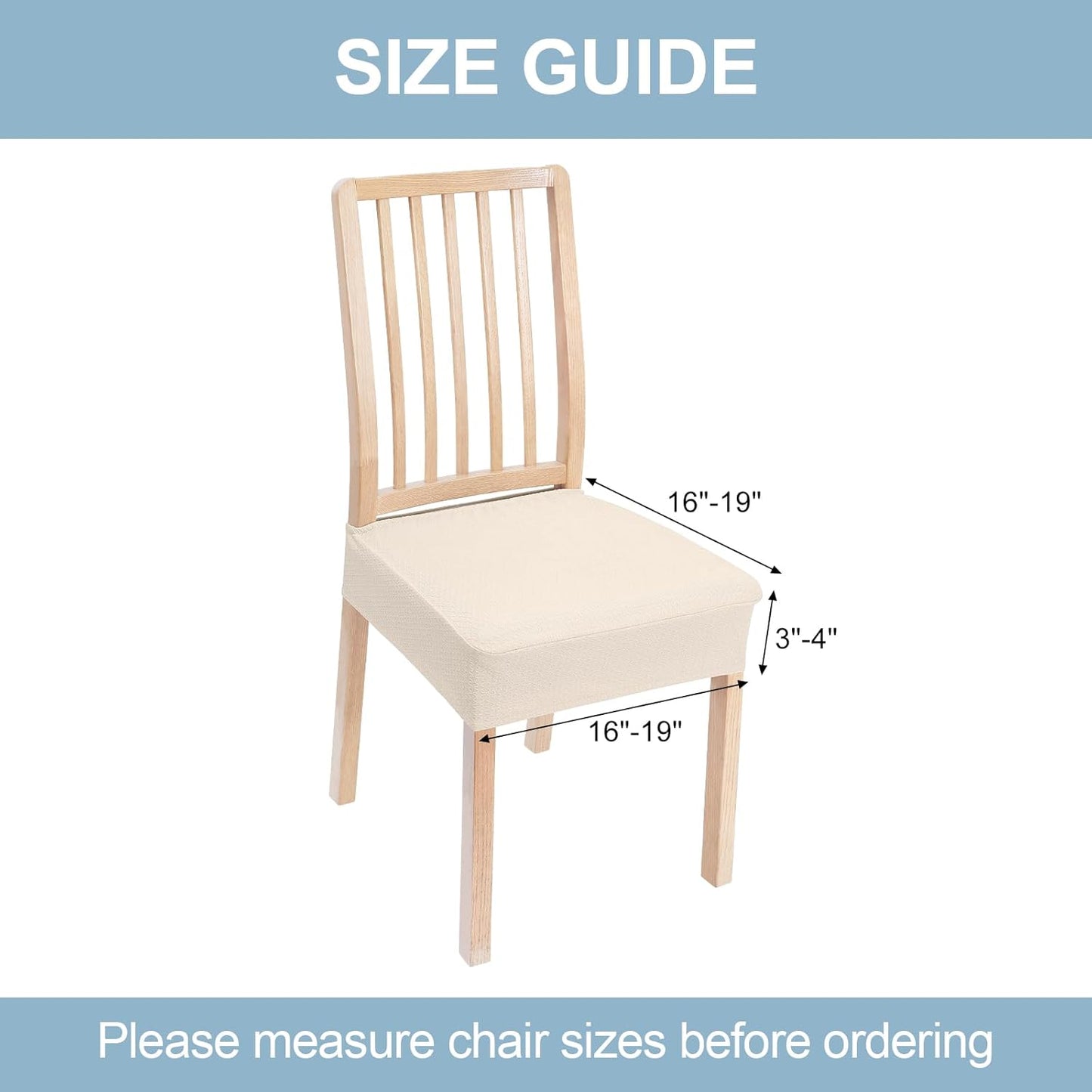 Stretch Jacquard Seat Covers for Dining Room Chairs Set of 4, Removable Washable Chair Seat Protector Slipcovers, No Rear Covers, Beige