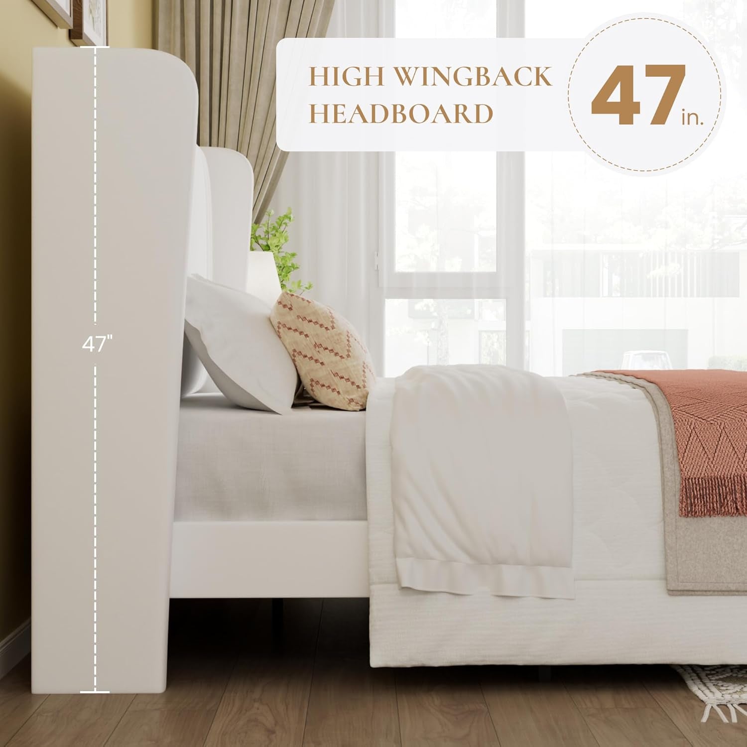 Queen Size Velvet Upholstered Platform Bed Frame with Vertical Channel Tufted Wingback Headboard, Wooden Slats Support, Easy Assembly, under Bed Storage, No Box Spring Required, White