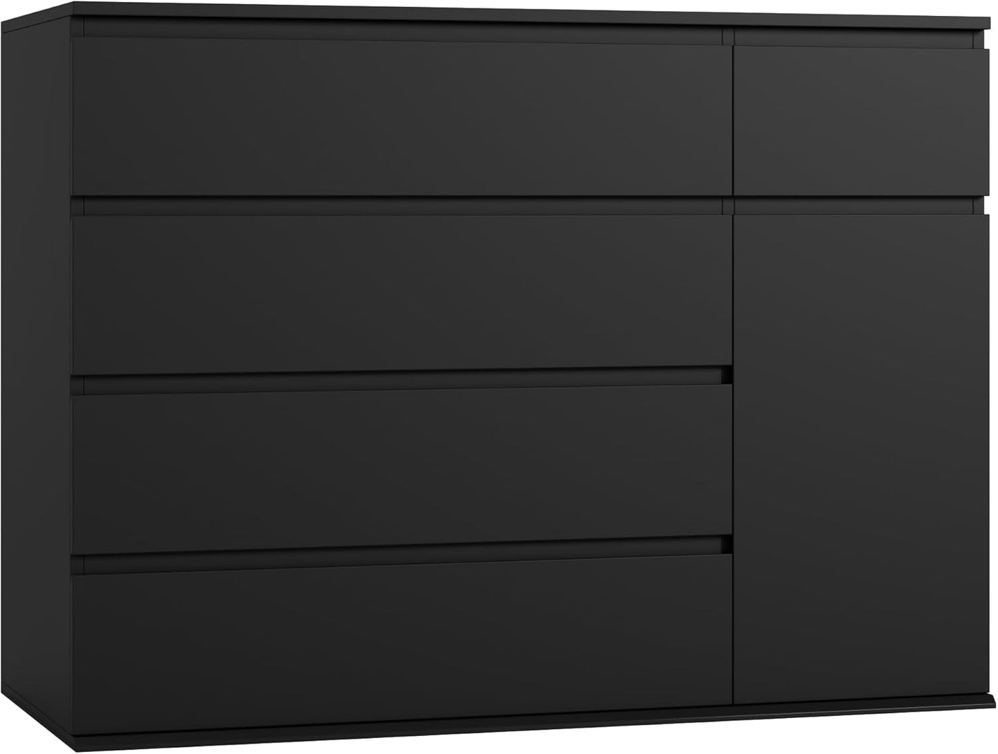 5 Drawer Dresser, Black Dresser for TV Stand, Double Wide Storage Chest of Drawers with Door, Deep Drawers and Wide Storage Space