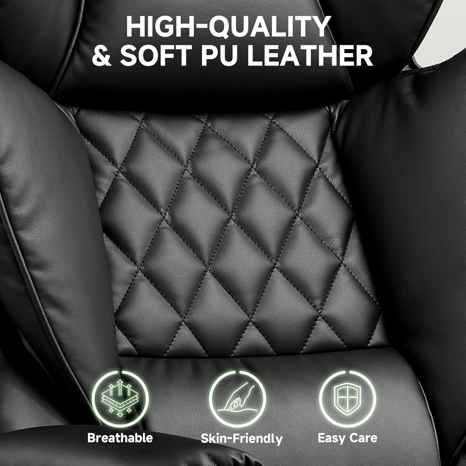 Big and Tall Office Chair, High Back Leather Gaming Chair with Footrest, Executive Ergonomic Office Chair with Pocket Spring Lumbar Support and with Outward Fixed Soft Armrests