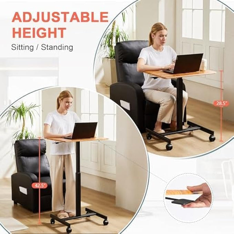 Rolling Standing Desk Adjustable Height Brown, Mobile Standing Desks with Wheels, Portable Table Medical Rolling Computer Cart, Podium Stand with Metal Frame for Teacher Classroom Laptop