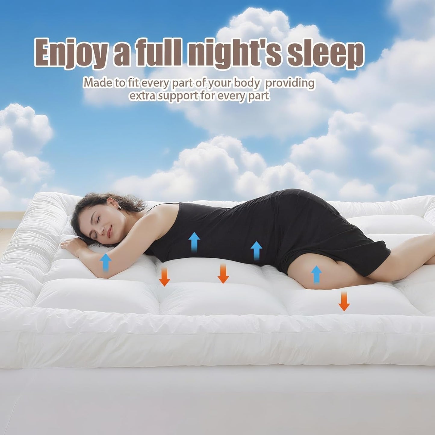 4 Inch Memory Foam Mattress Topper Queen for Back Pain, Extra Soft Pillow Top Mattress Topper, 2000GSM Fluffy Shredded Memory Foam Filled & Thicked down Alternative-Lined 80X60X4In