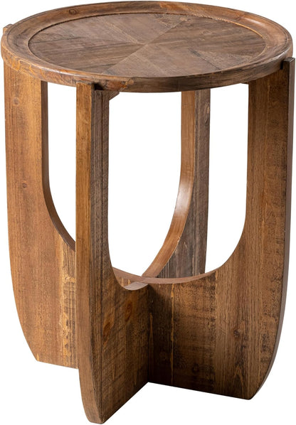 Rustic Farmhouse End Table, French Country Accent Side Table for Family, Dinning or Living Room, Small Spaces, Modern, Round, Brown End Table