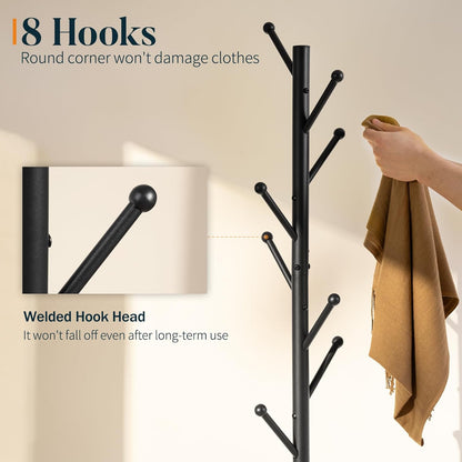 Coat Rack Freestanding with Natural Marble Base - Coat Tree with 8 Hooks Heavy Duty Coat Hanger Stand, Metal Coat Rack Stand for Jacket, Hat, Clothes & Bag, Hall Tree Hat Rack for Entryway