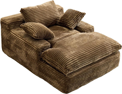 67 Inch Chaise Lounge Chair Indoor, Oversized Corduroy Upholstered Boneless Sofa Bed, Deep Seat Sleeper Couch Reading Chairs Cloud Sofas Couches for Living Room Bedroom, No Assembly Required, Brown