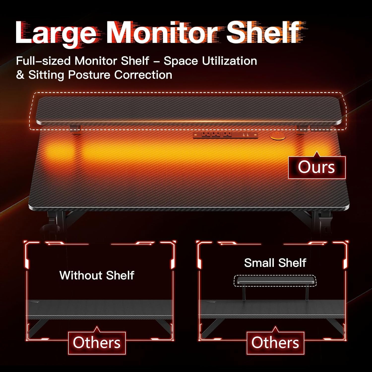32 Inch Small Gaming Desk with LED Lights & Power Outlets, Computer Desk Gaming Table with Monitor Shelf, Gamer Desk with Carbon Fiber Texture, Kids Boys Desk Gift for Men