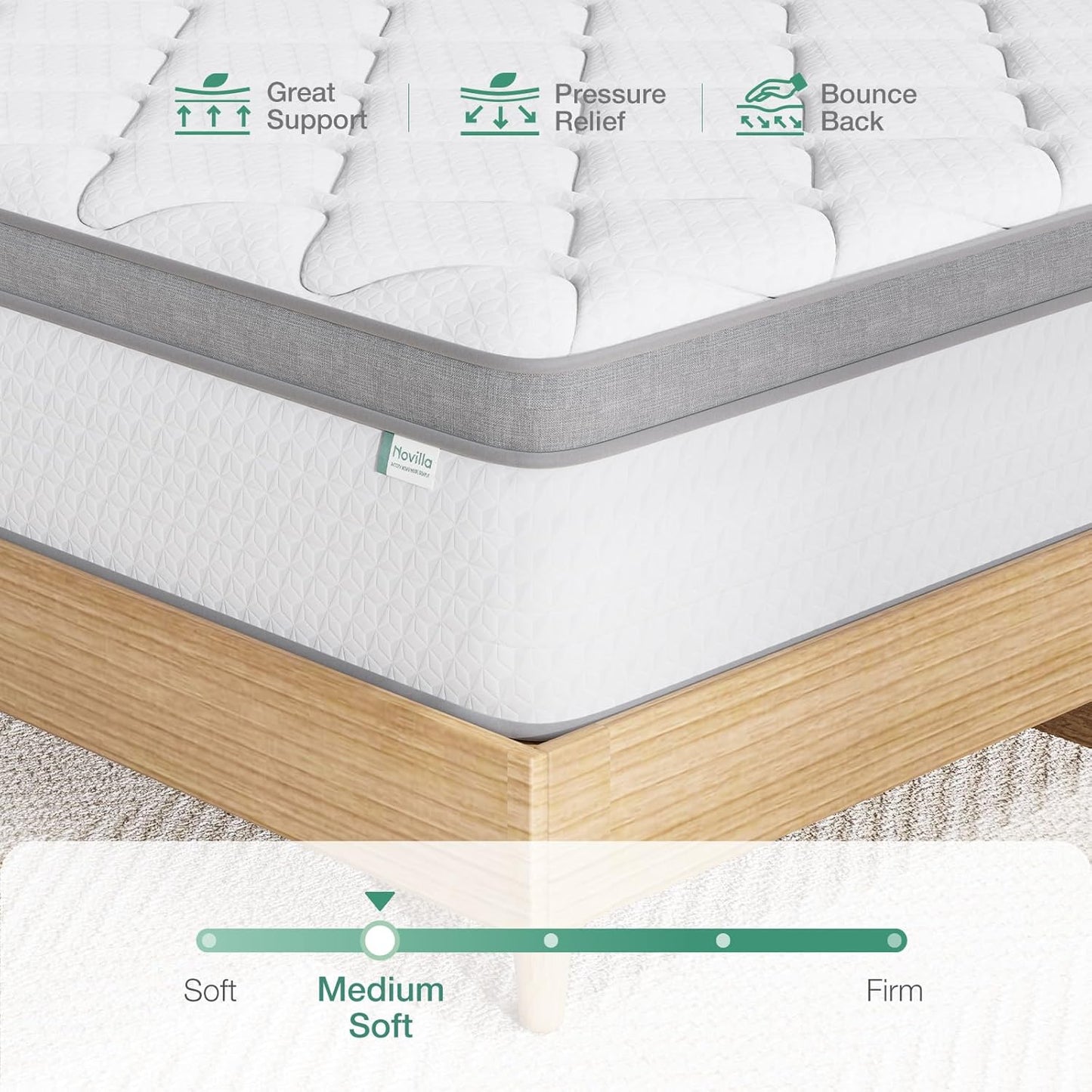 Twin Mattress, 10 Inch Twin Hybrid Mattress for Kids, Pocket Innerspring Pillow Top Mattresses for Motion Isolation, Pressure Relief & Edge Support, Medium Firm Feel
