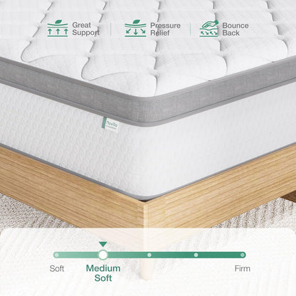 Twin Mattress, 10 Inch Twin Hybrid Mattress for Kids, Pocket Innerspring Pillow Top Mattresses for Motion Isolation, Pressure Relief & Edge Support, Medium Firm Feel