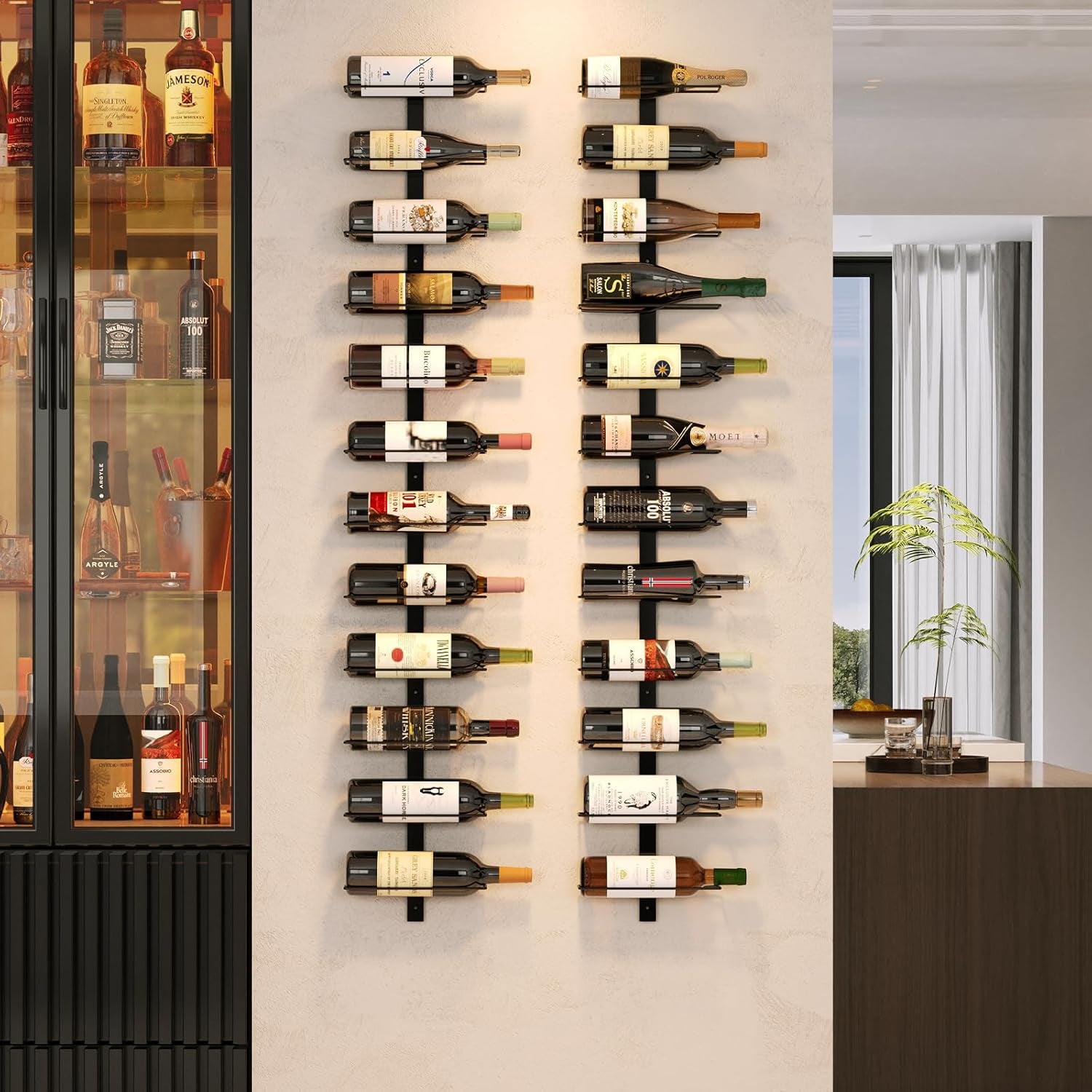 24 Bottles Wall Mounted Wine Rack, Detachable Wall Hanging Bottle Holder, Use as One or Four, DIY Display, Storage Racks for Wine, for Restaurant, Bar, Cellar