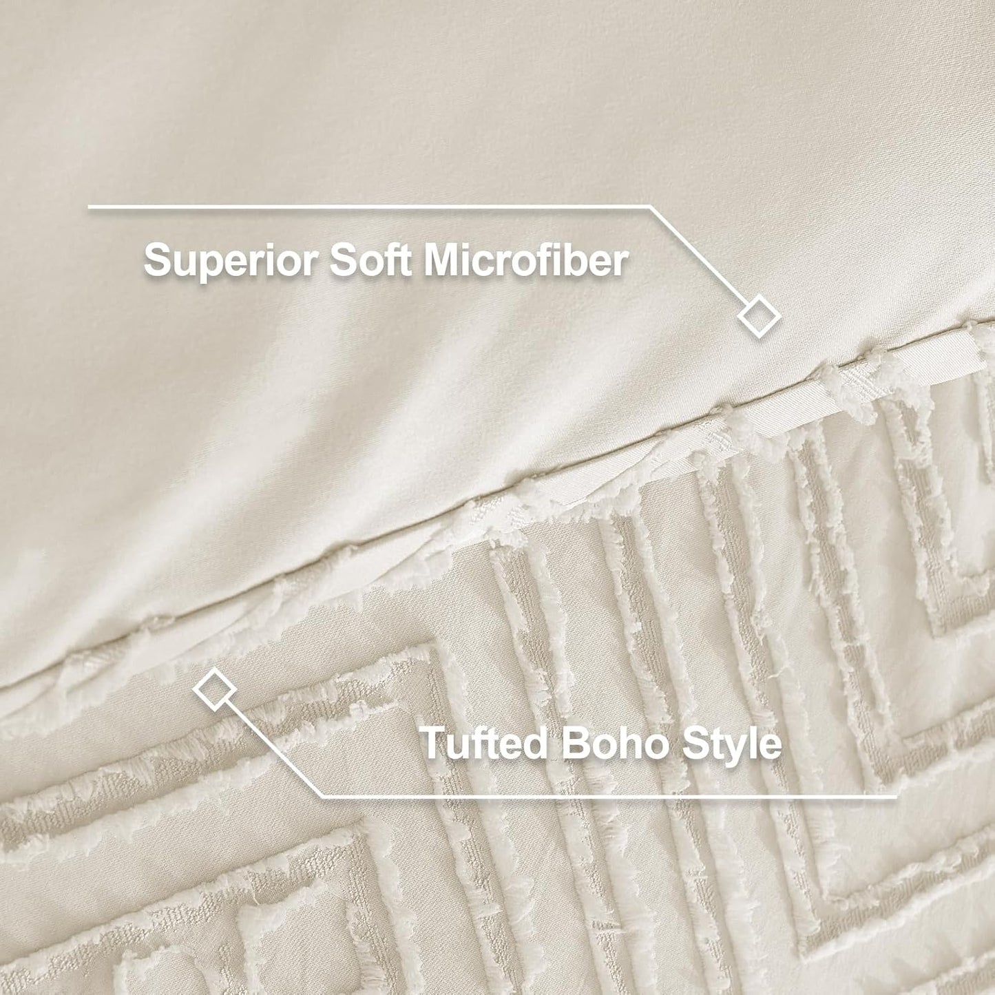 Queen Comforter Set Beige, 3 Pieces Cream Tufted Boho Farmhouse Bedding Comforter Sets, Lightweight Fluffy Comforter Bed Set for All Season (90X90In Comforter and 2 Pillowcases)