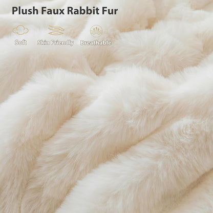2 Pack Fluffy Faux Rabbit Fur Pillow Cases, Luxury Soft Plush Shaggy Bubble Waffle Pillowcases King Size Zipper Closure, Furry Fuzzy Ivory Long Pillow Shams Bedroom Living Room 20X36, Beige