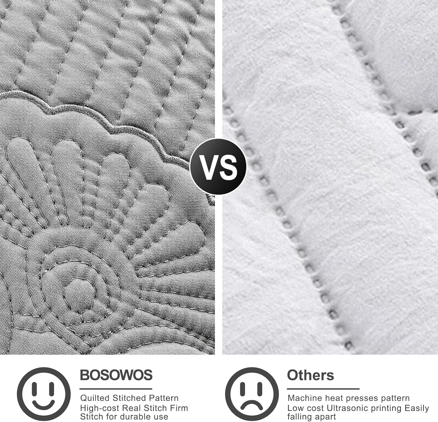 Pillow Shams King Size Set of 2, Ultra Soft Breathable Quilted Embroidery Pillow Cases 20 X 36 Inches for Sleeping, Decorative Microfiber Bed Pillowcases Easy Care, Gray