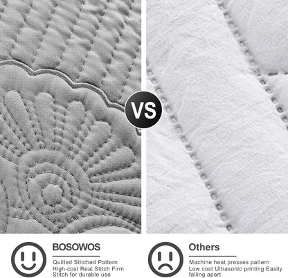 Pillow Shams King Size Set of 2, Ultra Soft Breathable Quilted Embroidery Pillow Cases 20 X 36 Inches for Sleeping, Decorative Microfiber Bed Pillowcases Easy Care, Gray