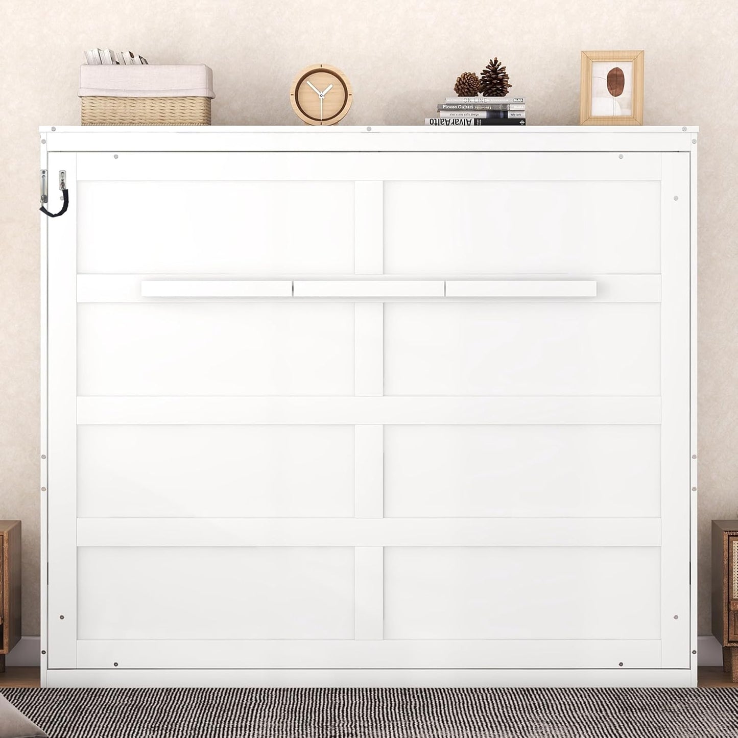 Modern Farmhouse Solid Wood Murphy Bed Chest/Space Saving/Wood Slat Support/Queen,White