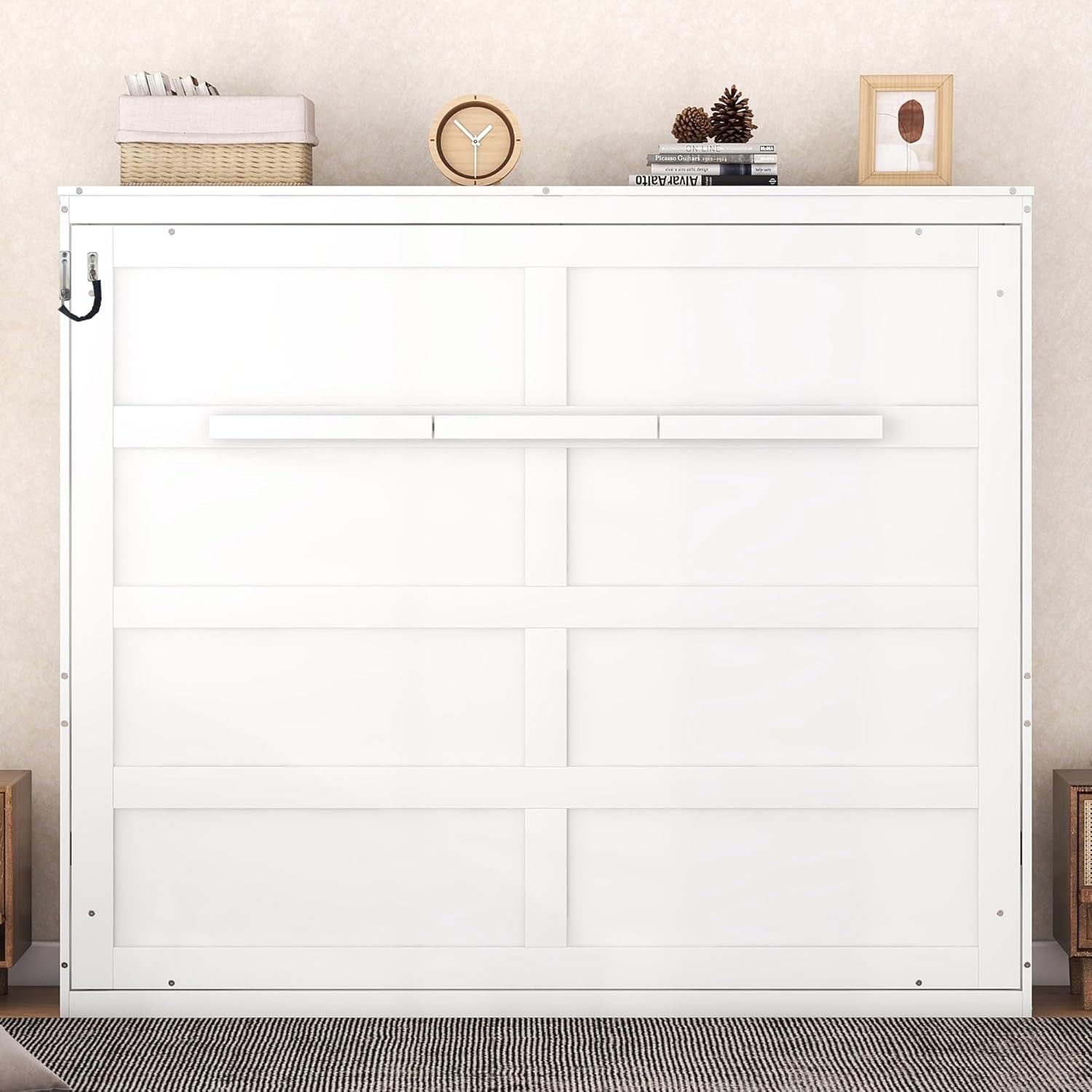 Modern Farmhouse Solid Wood Murphy Bed Chest/Space Saving/Wood Slat Support/Queen,White