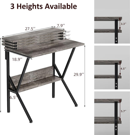 Small Desk, Small Computer Desk for Small Spaces, 27.5 Inch Computer Desk with Adjustable Monitor Stand, Compact Desk with Storage, Tiny Desk Study Desk for Bedroom Home Office, Grey