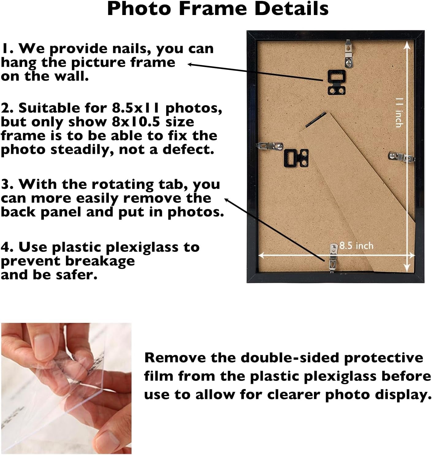 8.5X11 Inch Picture Frame Black for Certificate Poster and Photo, Horizontal and Vertical Formats for Wall Hanging or Tabletop, 8.5X11 Frame with Shatter Resistant Plexiglass, Black