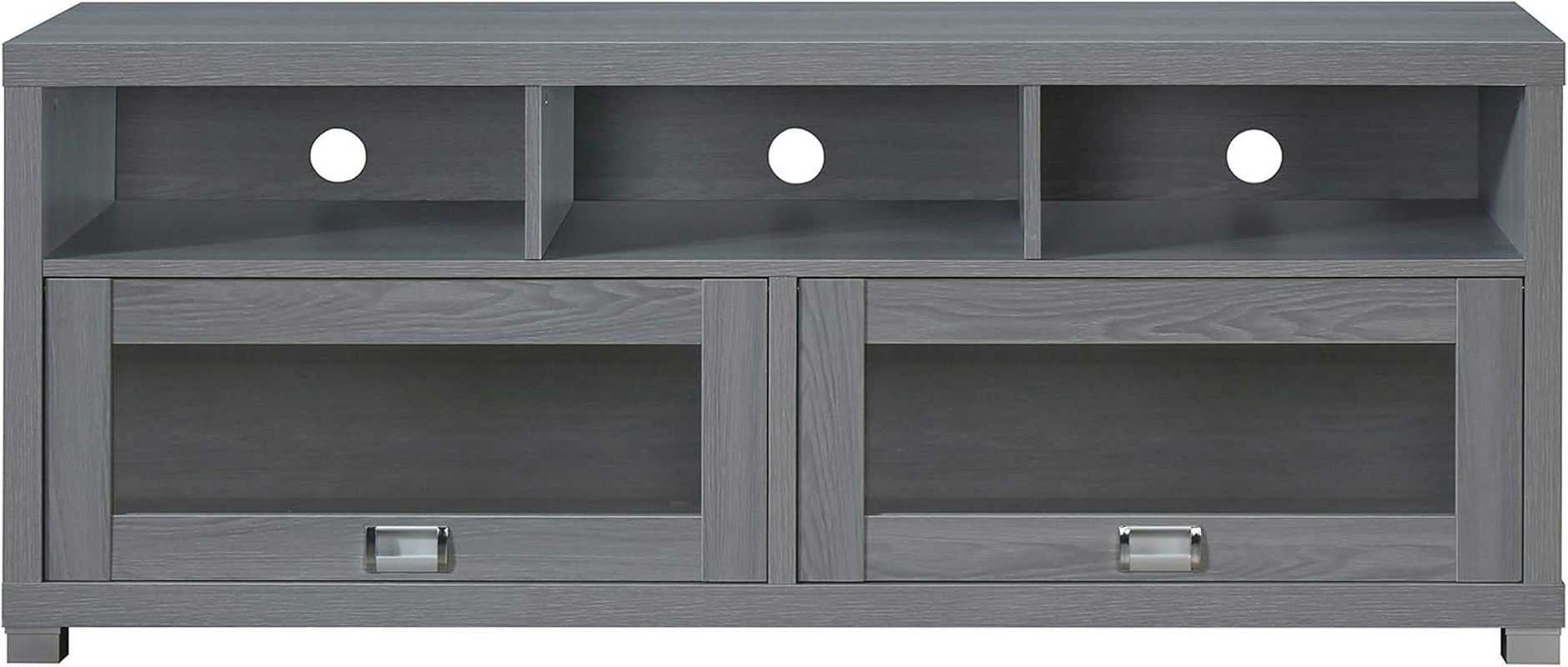 65” TV Stand with Storage & Glass Display Cabinets, Grey TV Stand for Living Room or Bedroom with Cable Management, Fits Screens up to 65 Inches When Measured Diagonally, Grey