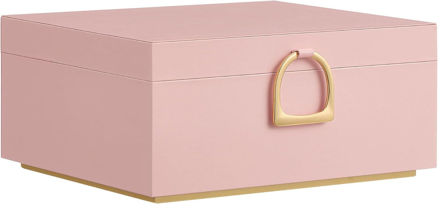 2-Layer Jewelry Box, Jewelry Organizer with Handle, Removable Jewelry Tray, Jewelry Storage, Floating Effect, 8.1 X 9.4 X 4.3 Inches, Gift Idea, White UJBC165W01