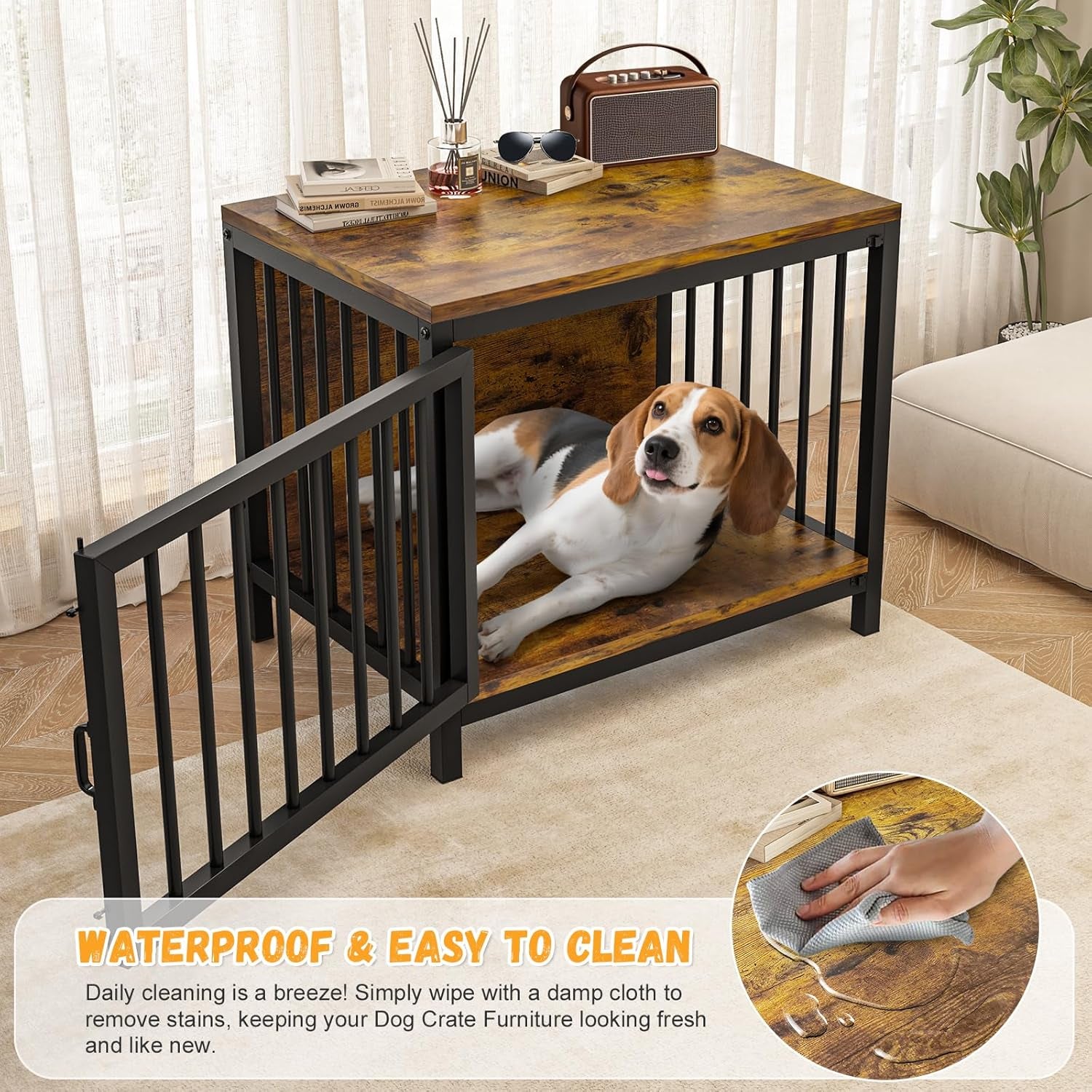 Dog Crate Furniture for Small Medium Dogs, 31'' Heavy Duty Dog Kennel Indoor with Waterproof Top, Decorative Pet House End Table, Furniture Style Wooden Dog Cage as TV Stand