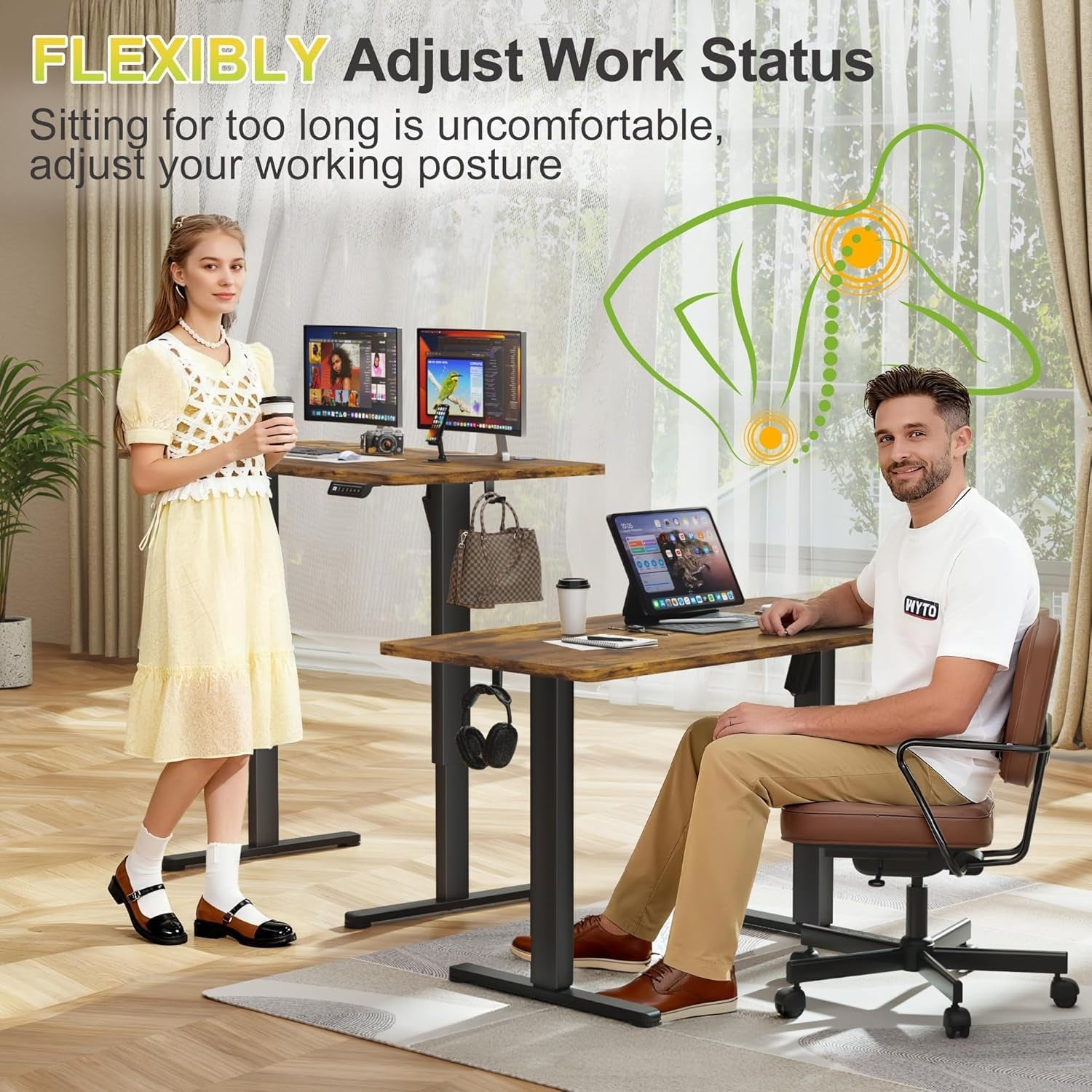 Electric Standing Desk, 45 X 24 Inches Sit Stand up Desk, Sit Stand Height Adjustable Home Office Desk with 4 Height Position Memory - with Splice Board (Rustic Brown, 48)