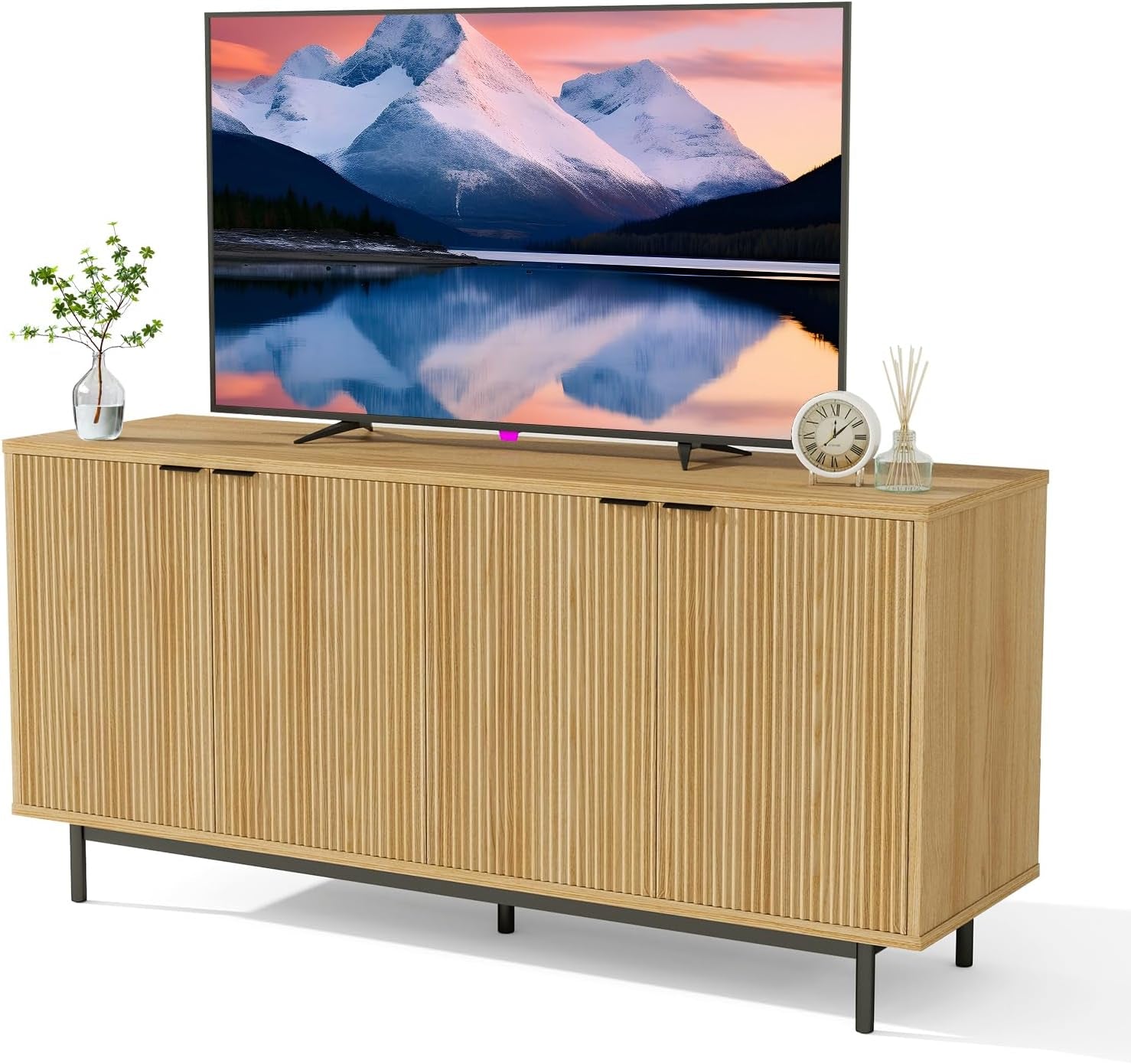 Modern TV Stand for 65 Inch Tv,Entertainment Center with Storage Cabinets and Adjustable Shelves, Media Console Table, Wood Television Furniture for Living Room, Bedroom, Natural Wood