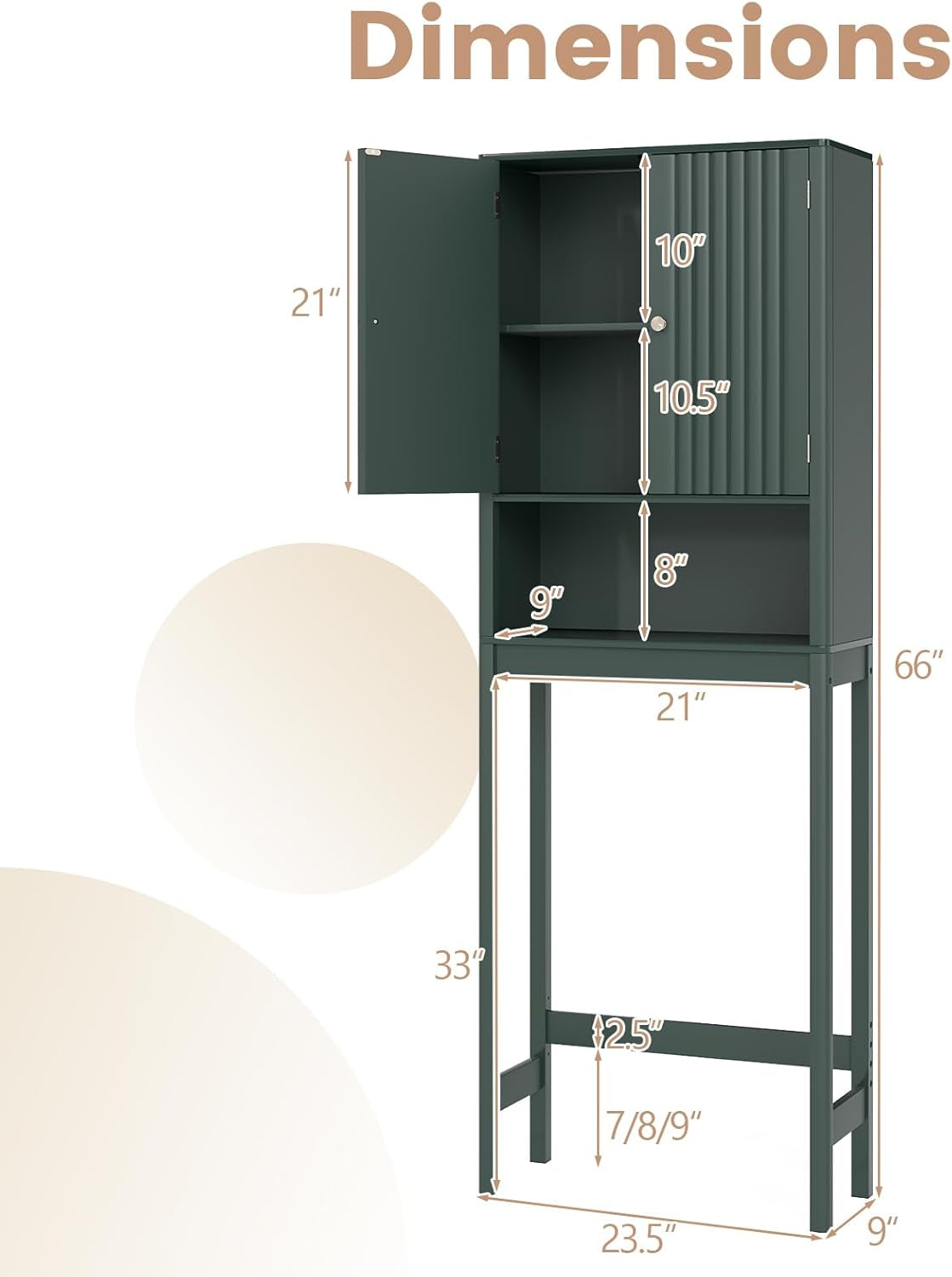 over the Toilet Storage Cabinet, above Toilet Bathroom Organizer with Fluted Doors, Adjustable Shelf & Bottom Bar, Tall Freestanding Rack Space Saver over Toilet (Green)
