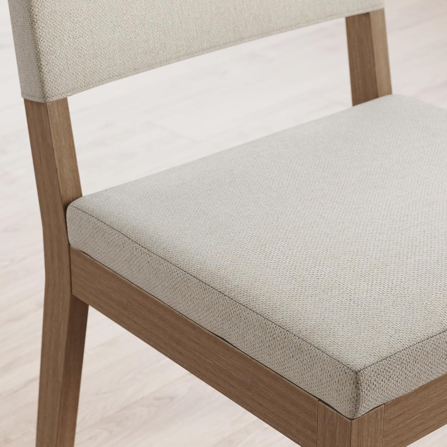 Linus Modern Upholstered Dining Chair with Solid Rubberwood Legs in a Wire-Brushed Light Brown Finish, Natural Flax/Brown